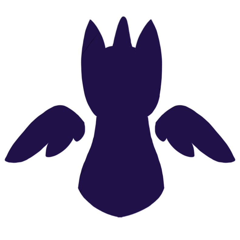  a dark purple torso-up silhouette of an alicorn facing forward with a white outline.